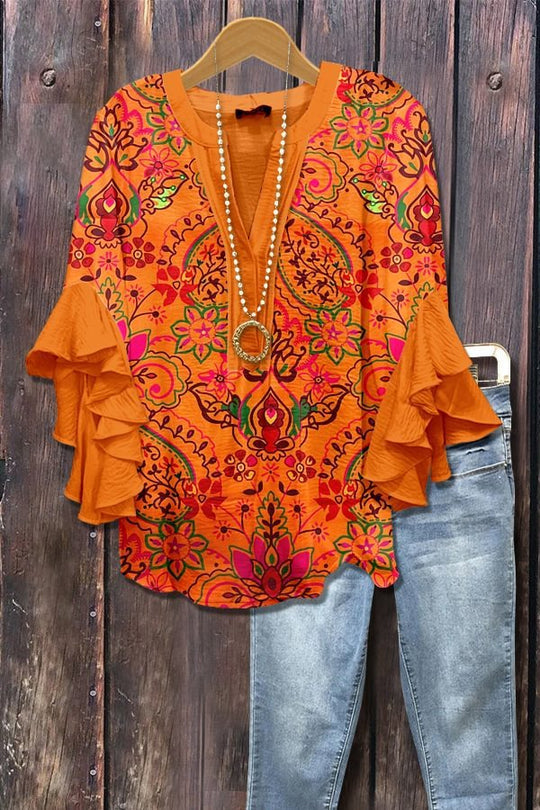 Zainab – Boho Paisley Ruffle Sleeve Blouse for Women