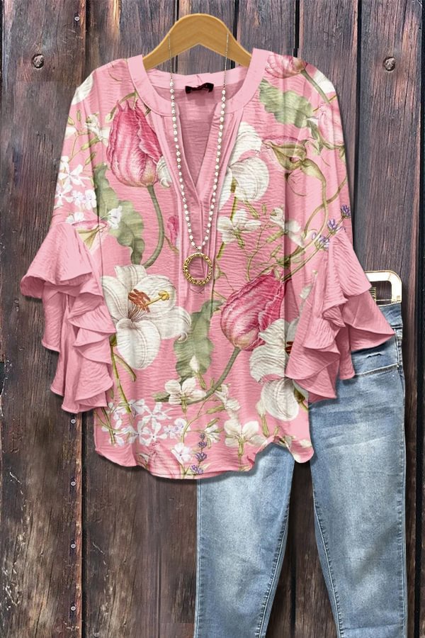Zainab – Boho Paisley Ruffle Sleeve Blouse for Women
