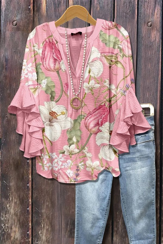 Zainab – Boho Paisley Ruffle Sleeve Blouse for Women