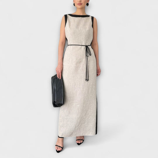 Avinya – Contrast Dress with Tie Belt and Clear Lines