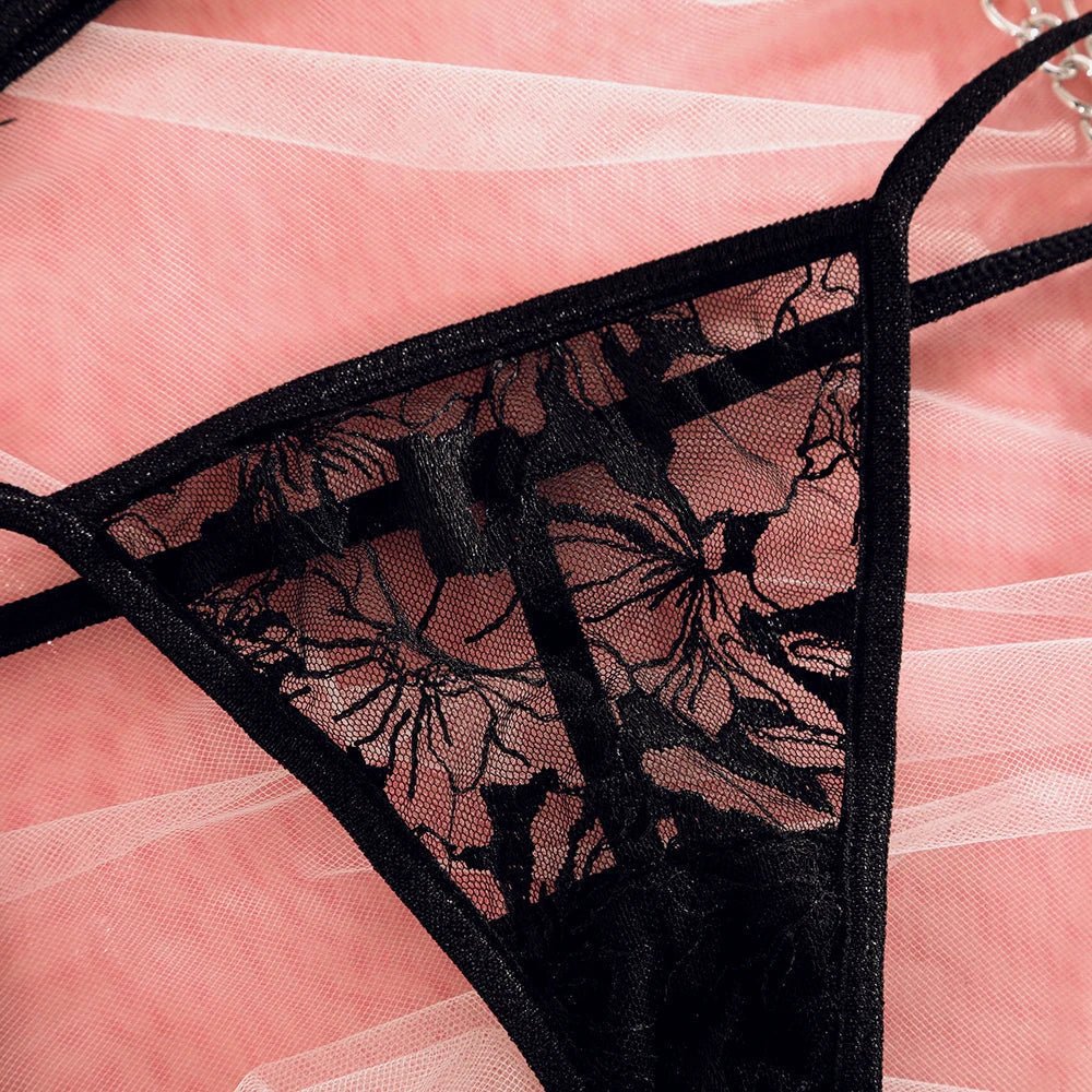 Seraphina – Chain-Strapped Black Lace Lingerie Set for Women