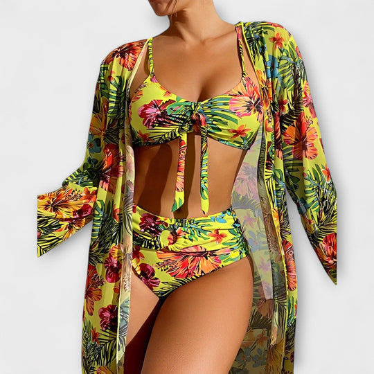 Felicia – 3-Piece Tropical Print Swimsuit with Matching Cover-Up