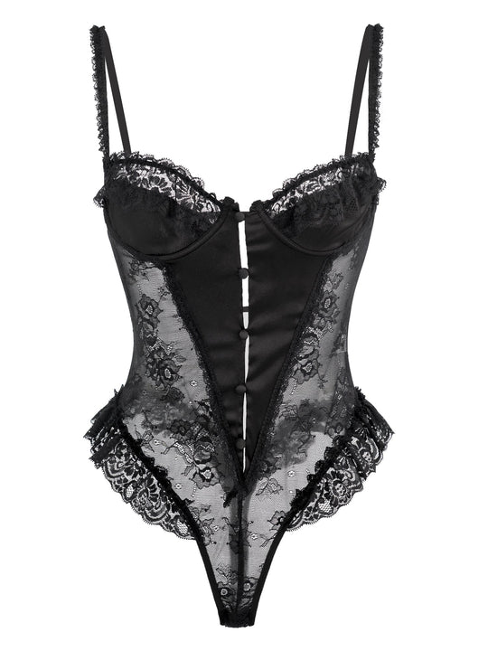 Celvianne – Noir Lace Cutout Bodysuit for Women