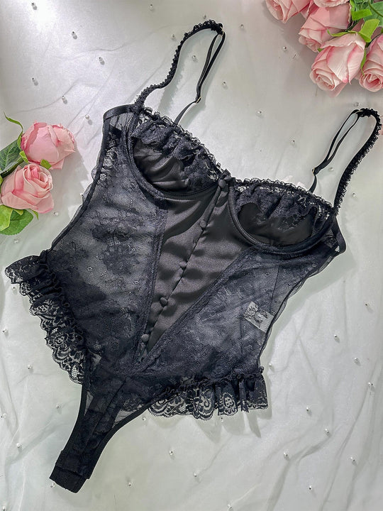 Celvianne – Noir Lace Cutout Bodysuit for Women
