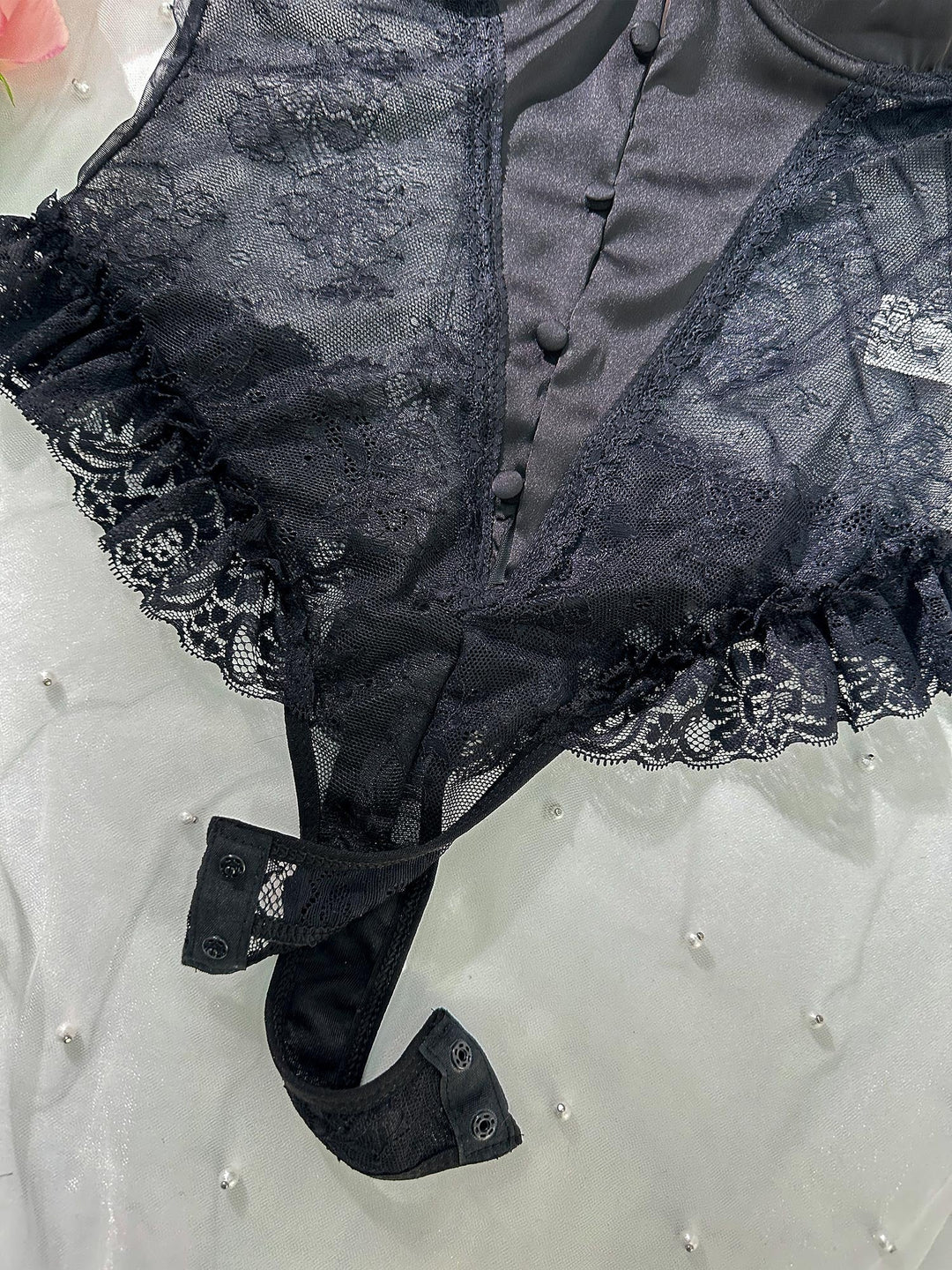 Celvianne – Noir Lace Cutout Bodysuit for Women
