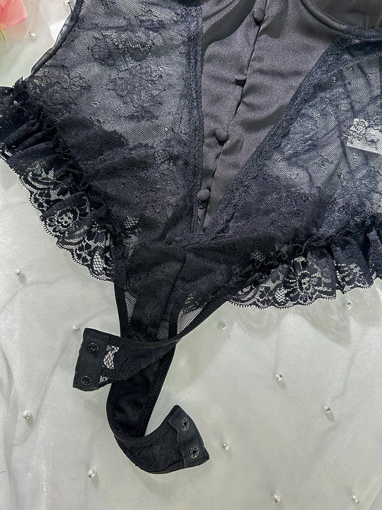 Celvianne – Noir Lace Cutout Bodysuit for Women