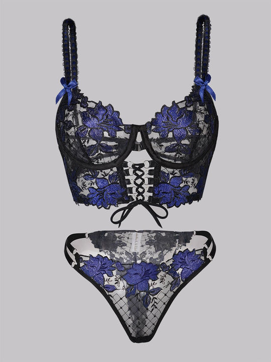 Rhea – Midnight Floral Lace Lingerie Set for Women