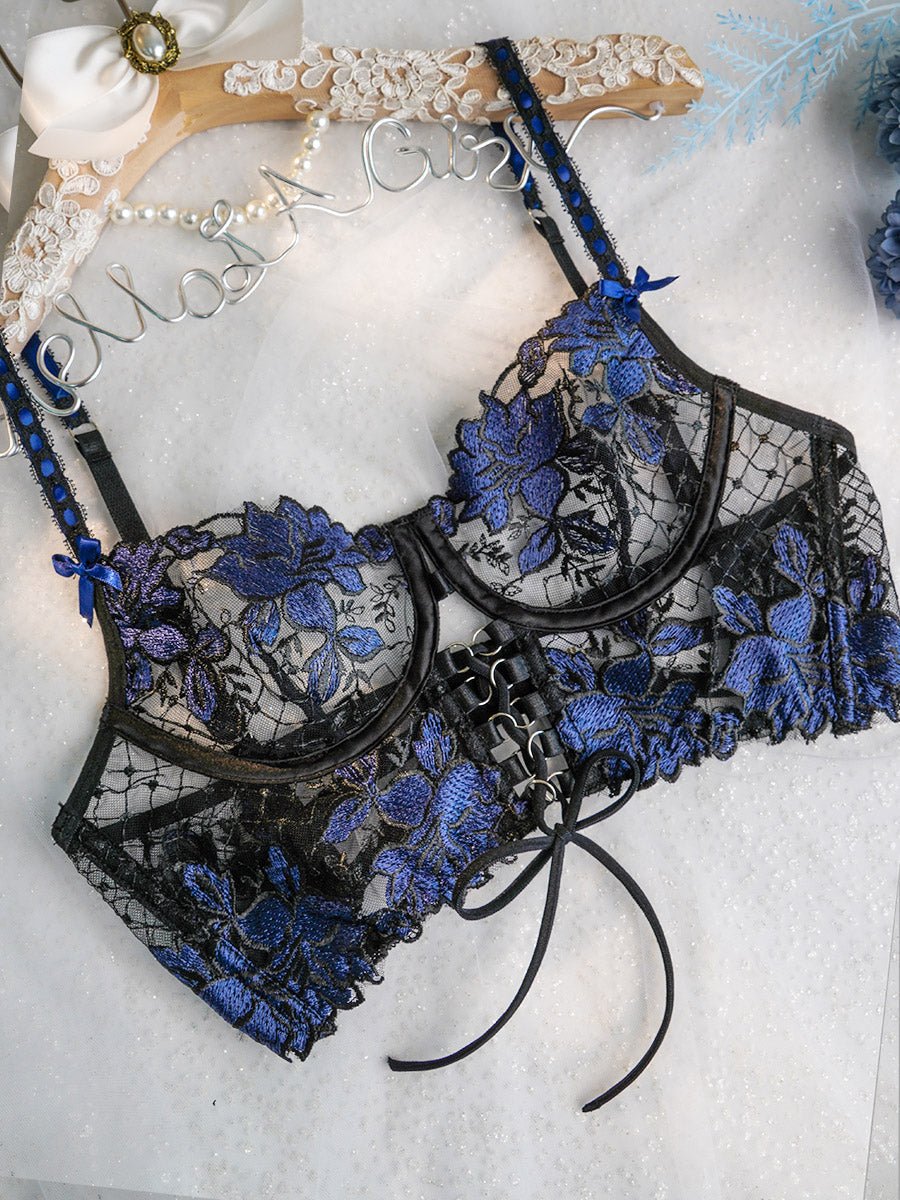 Rhea – Midnight Floral Lace Lingerie Set for Women