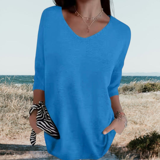 Linda – Relaxed V-Neck Short Sleeve Knit for Women