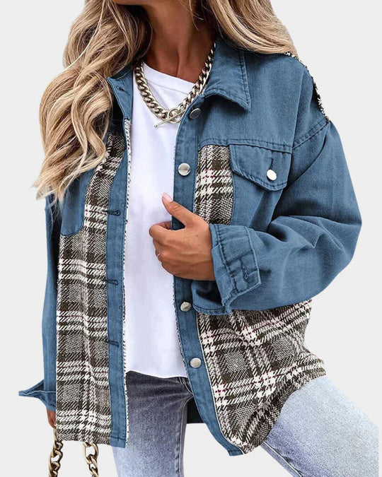 Darcy – Plaid Contrast Denim Shacket for Women