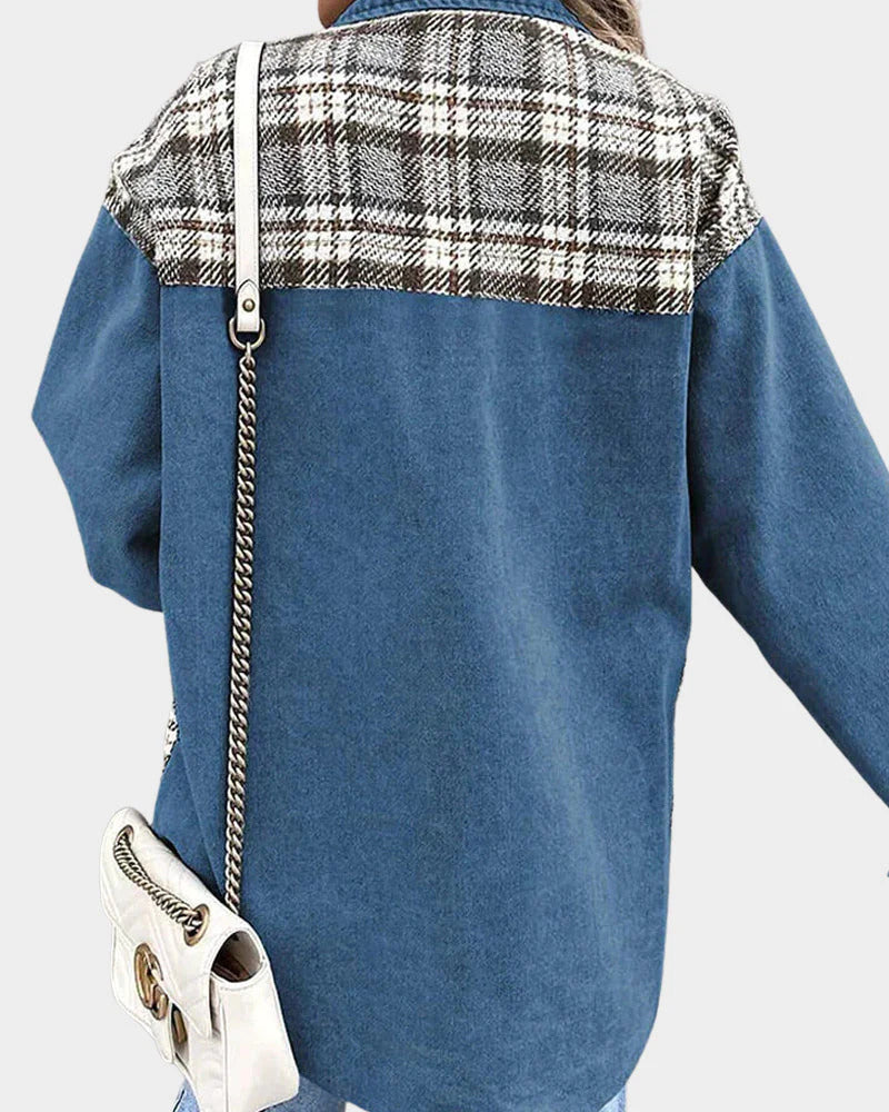 Darcy – Plaid Contrast Denim Shacket for Women