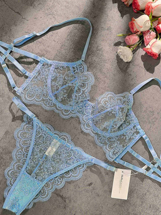 Celestine – Blue Lace Balcony Lingerie Set for Women