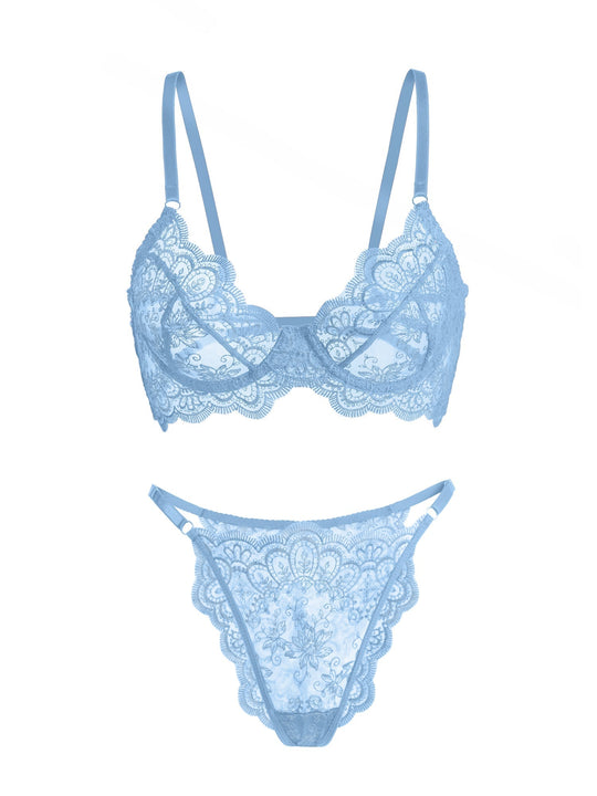 Celestine – Blue Lace Balcony Lingerie Set for Women