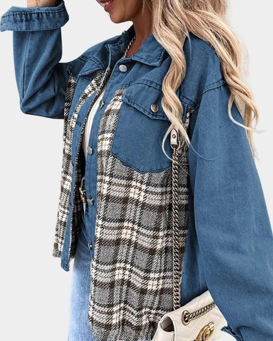Darcy – Plaid Contrast Denim Shacket for Women