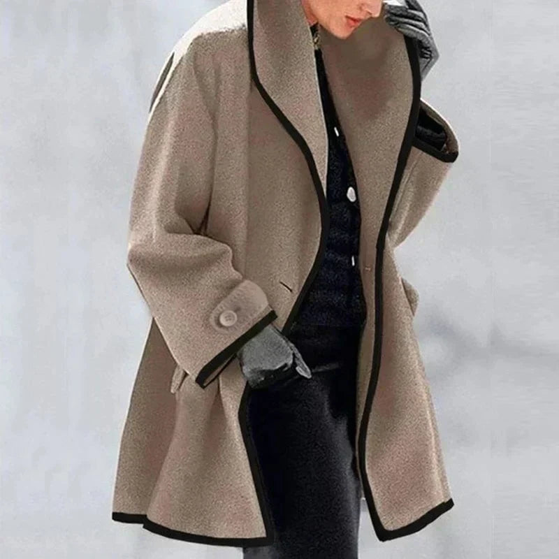 Persephone – Elegant Contrast-Trim Coat for Women