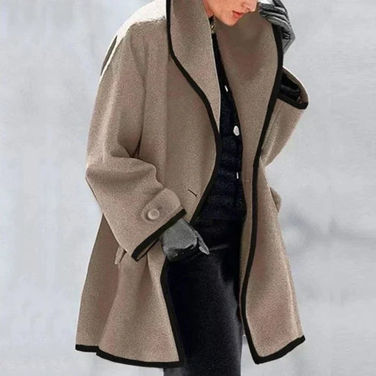 Persephone – Elegant Contrast-Trim Coat for Women