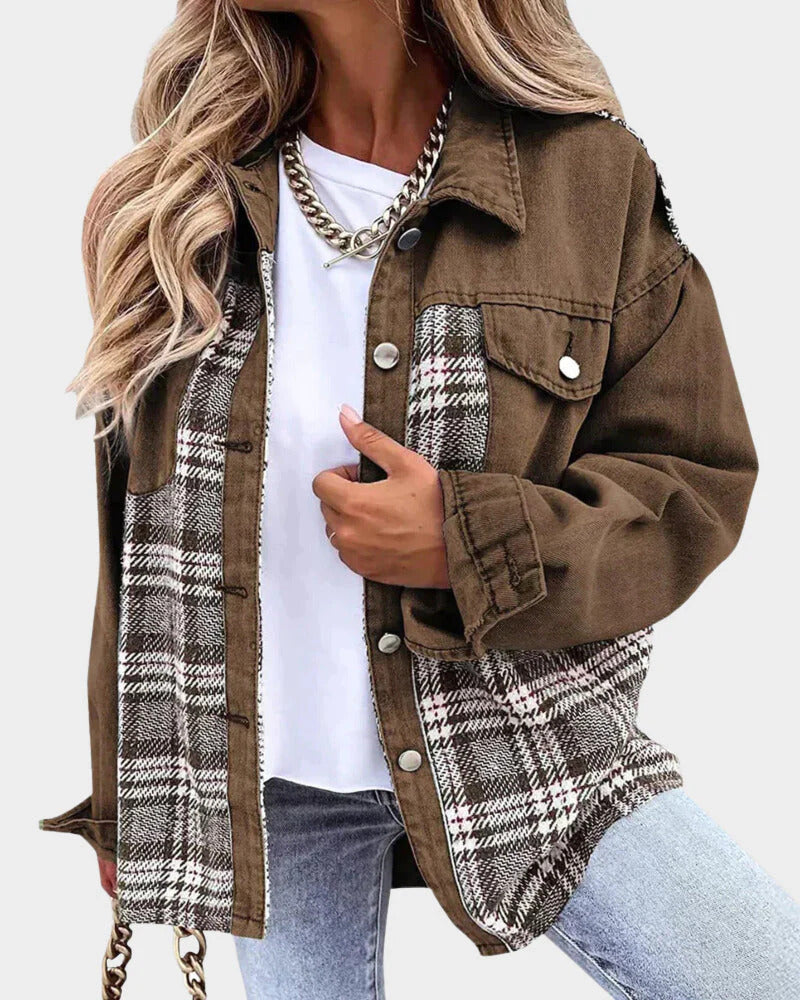 Darcy – Plaid Contrast Denim Shacket for Women