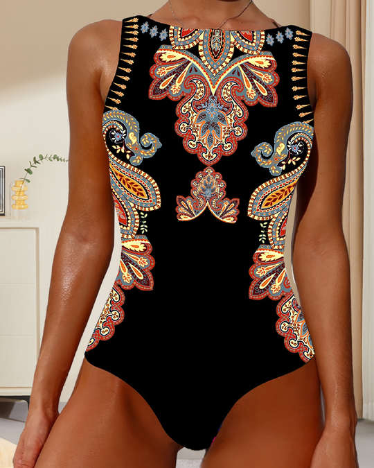 Edris – Ethnic-Inspired High Neck One-Piece Swimsuit