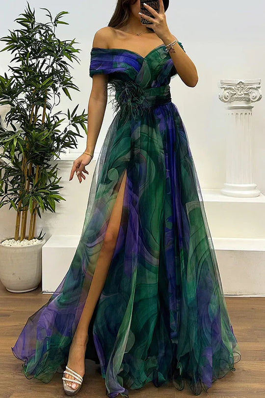 Blerta – Watercolor Dream Off-Shoulder Gown