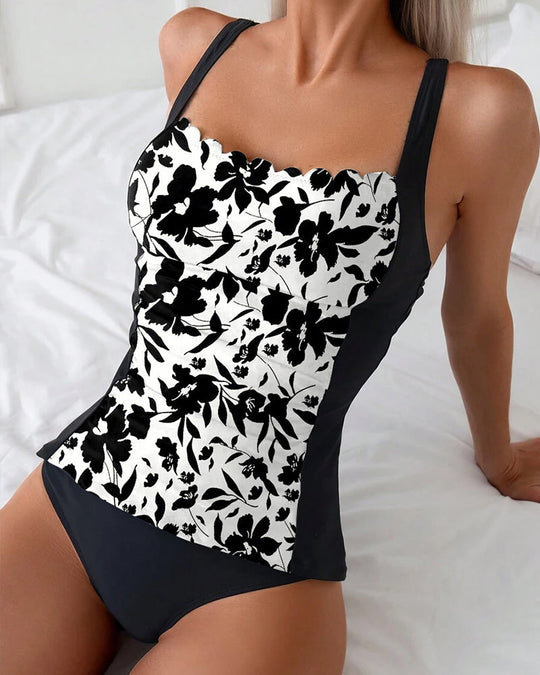 Elyna – Black & White Floral Tankini for Women