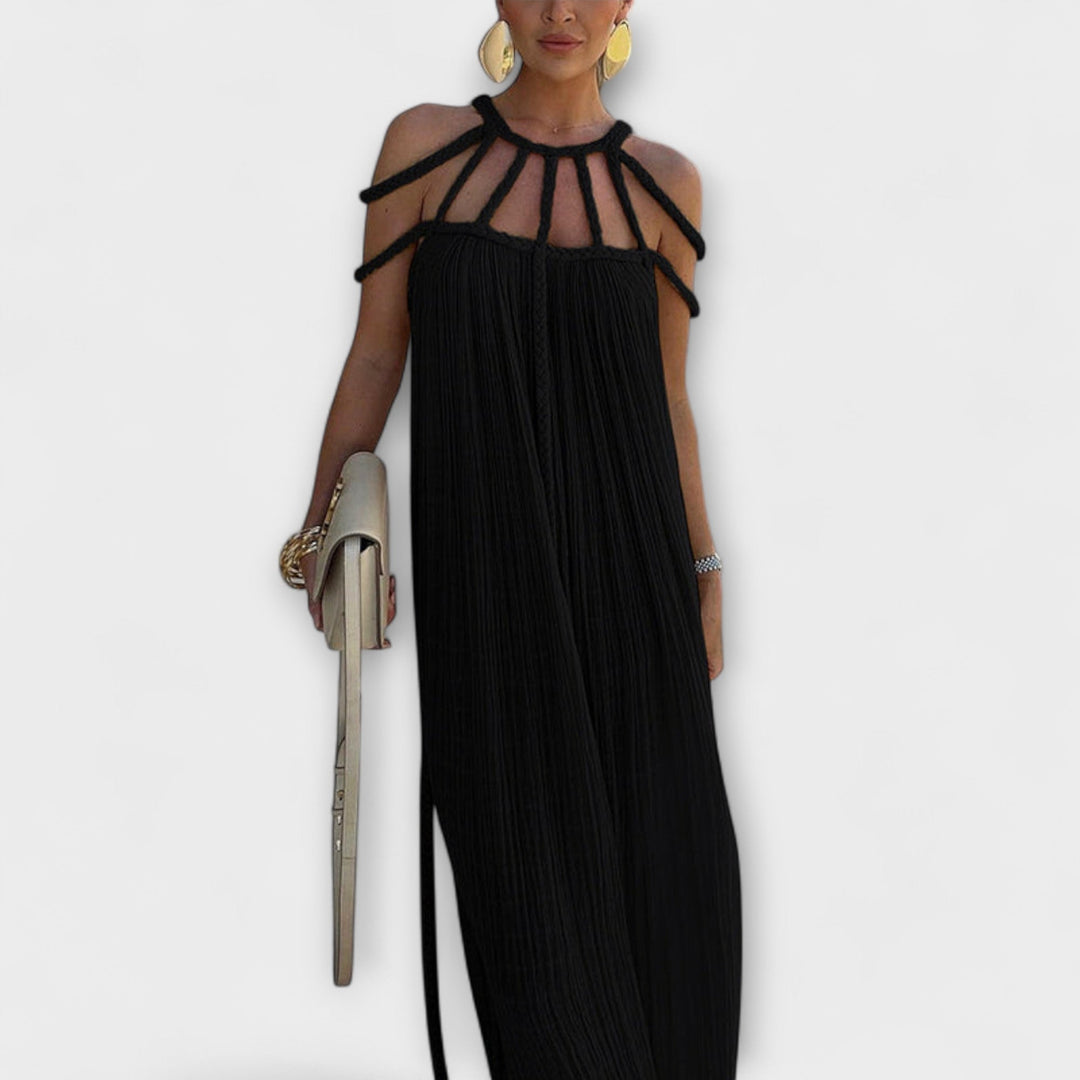 Brinaya – Maxi Dress Made of Linen Blend with Braided Neckline