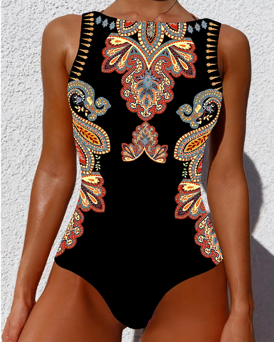 Edris – Ethnic-Inspired High Neck One-Piece Swimsuit