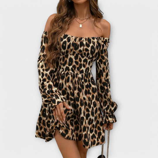 Gladys – Leopard Print Long Sleeve Mini Dress for Women