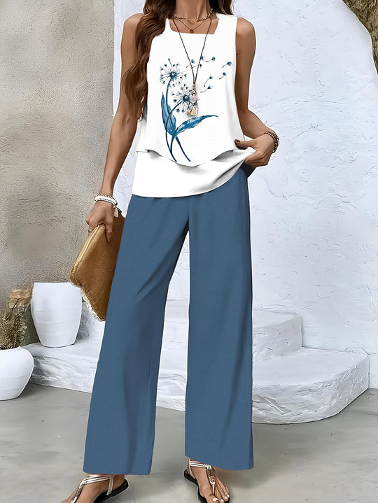 Ashtine – Sleeveless Leaf-Print Lounge Set for Women