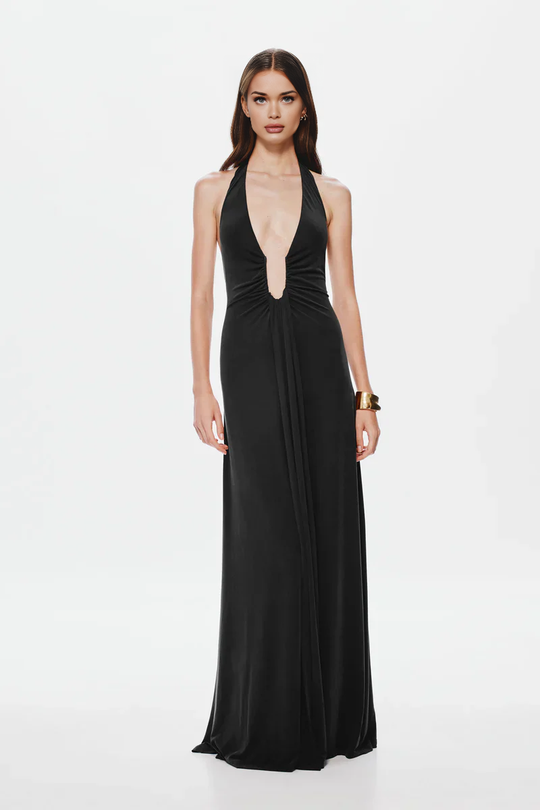 Valerie – Deep Plunge Halter Maxi Dress for Women