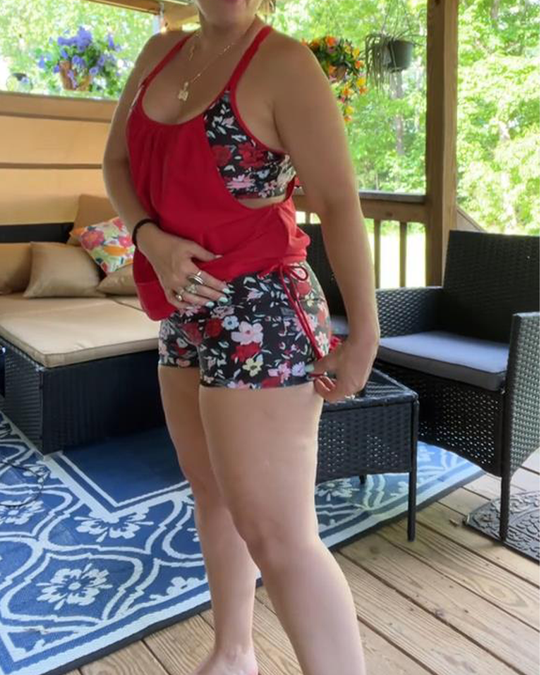 Roskira – Floral Mesh Panel Tankini Set with Shorts