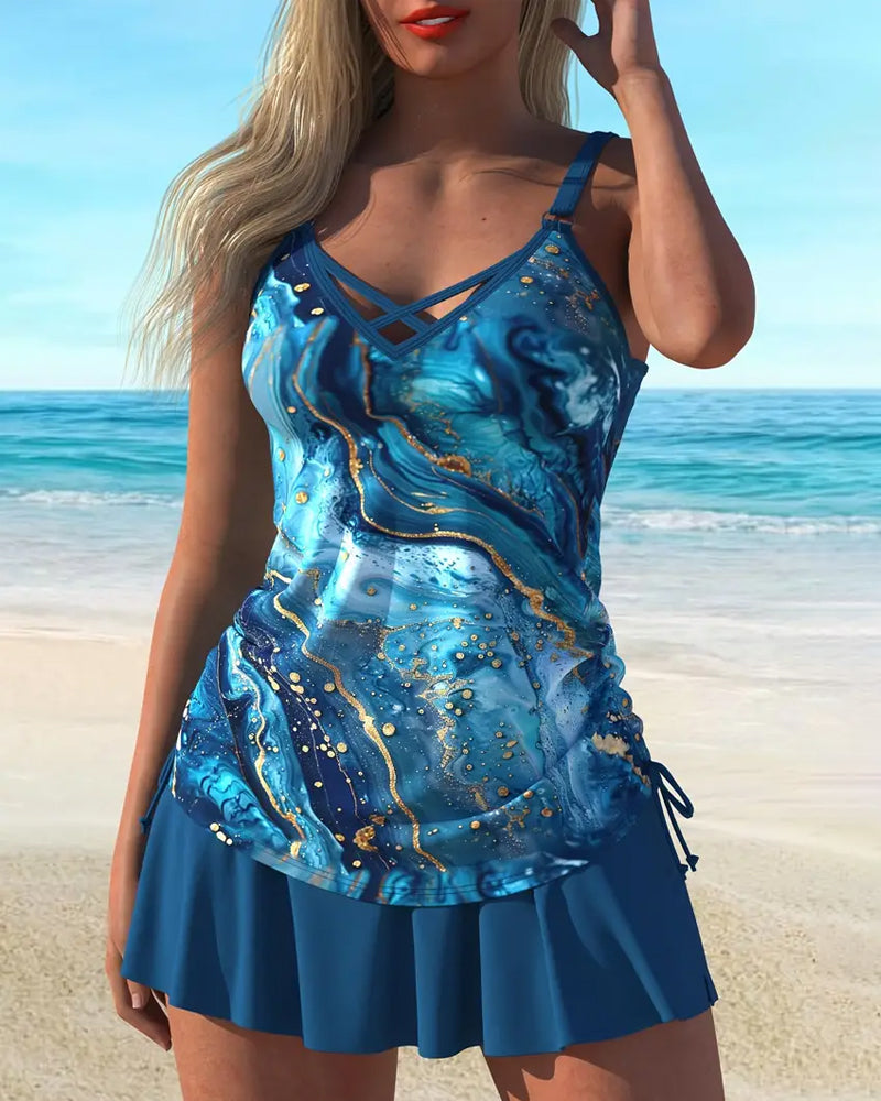 Aquelis – Ocean Marble Print Swimdress for Women