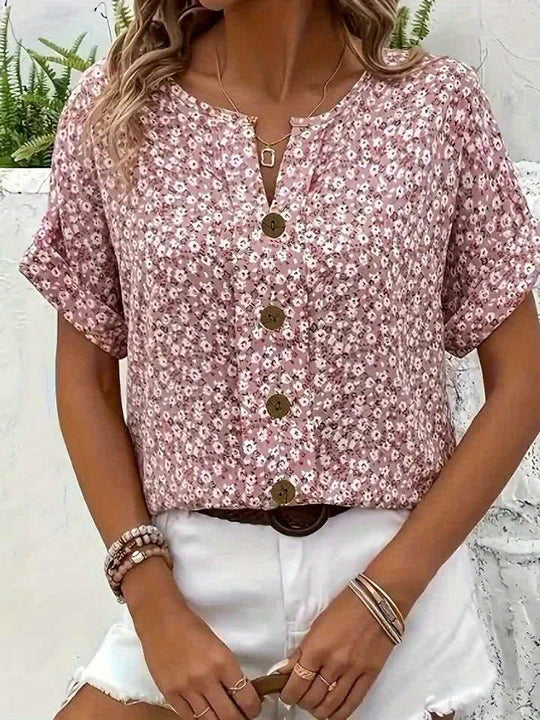 Lymara – Button-Front Floral Print Blouse