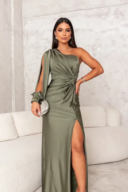 Carolyn – One-Shoulder Drape Evening Gown