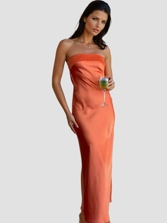 Tracey – Satin Strapless Midi Dress for Women