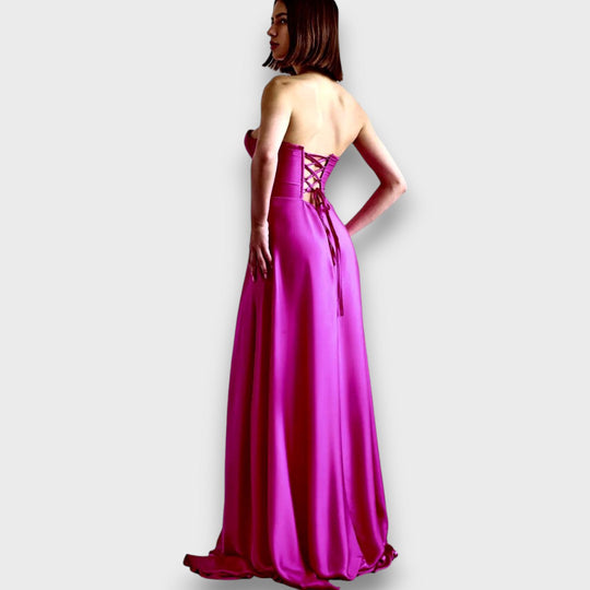 Victoria – Long Dress with Back Lacing and Slit