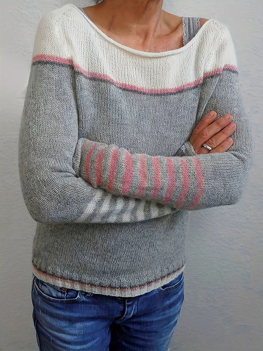 Celia – Off-Shoulder Striped Knit Sweater for Women