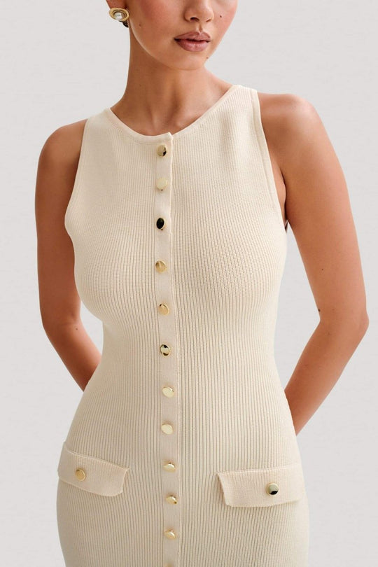 Clevara – Knit Button-Front Midi Dress for Women
