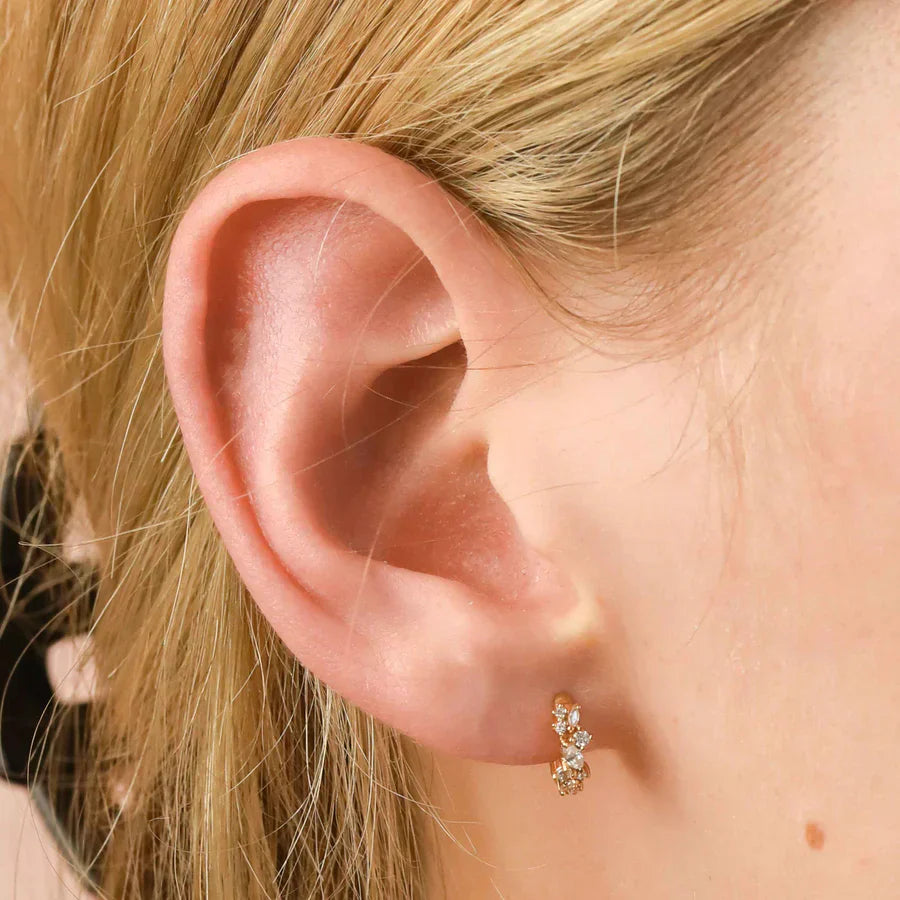 Peggy – Gold Huggie Earrings with Crystal Cluster