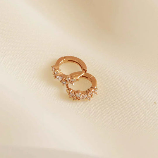 Peggy – Gold Huggie Earrings with Crystal Cluster