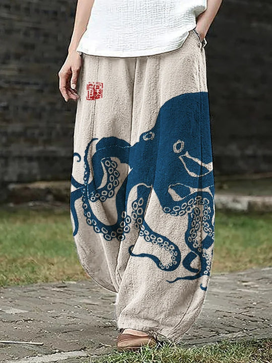 Tisha – Ocean Spirit Wide-Leg Trousers for Women
