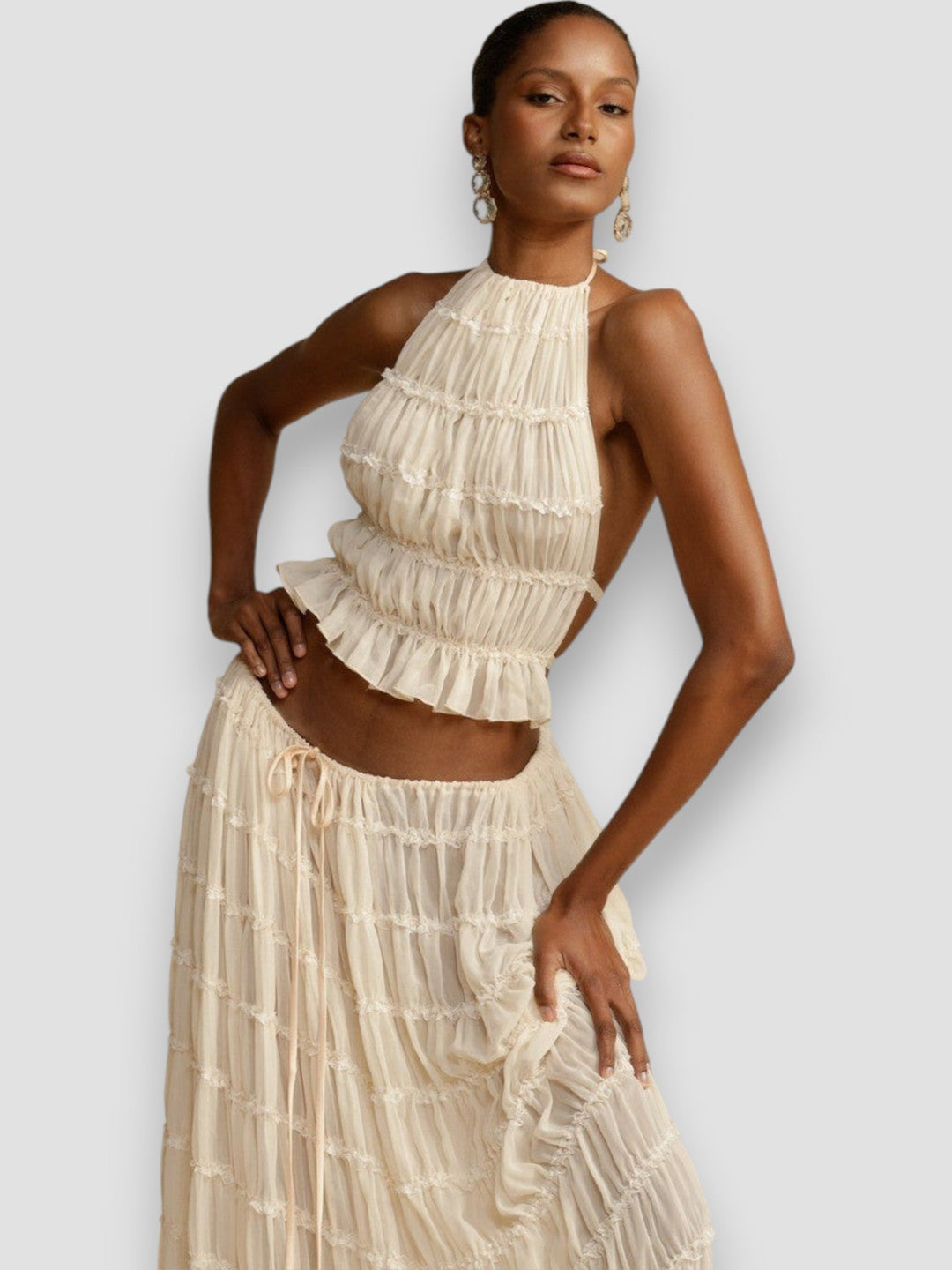 Mamie – Textured Two-Piece Maxi Set for Woman