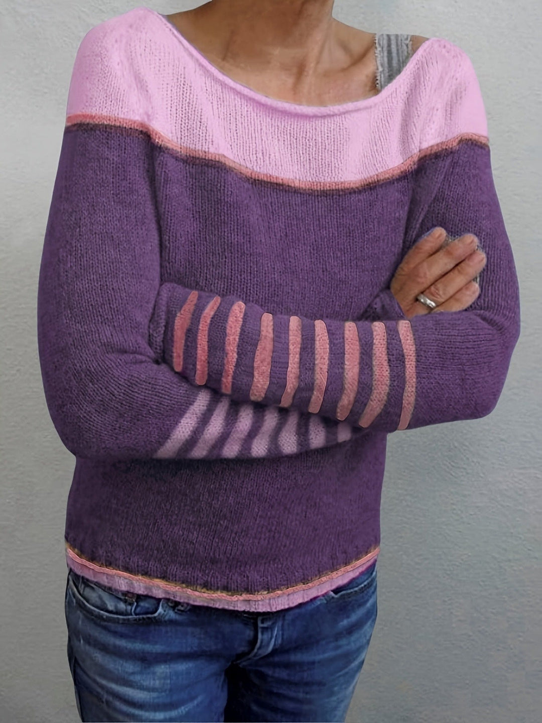 Celia – Off-Shoulder Striped Knit Sweater for Women