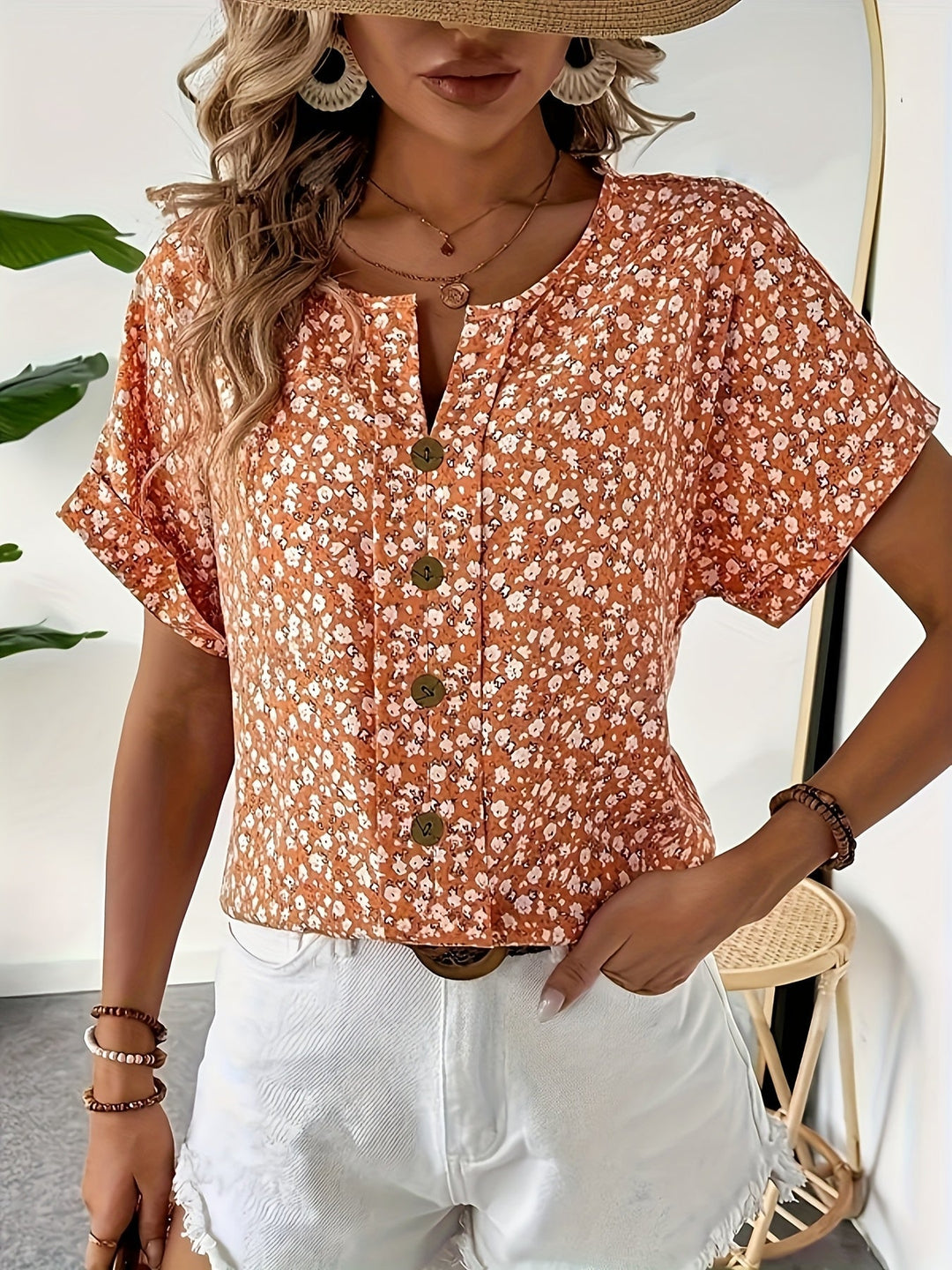 Lymara – Button-Front Floral Print Blouse