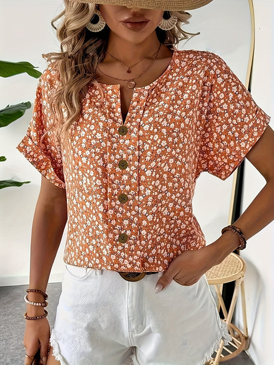 Lymara – Button-Front Floral Print Blouse