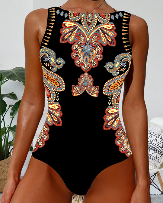 Edris – Ethnic-Inspired High Neck One-Piece Swimsuit