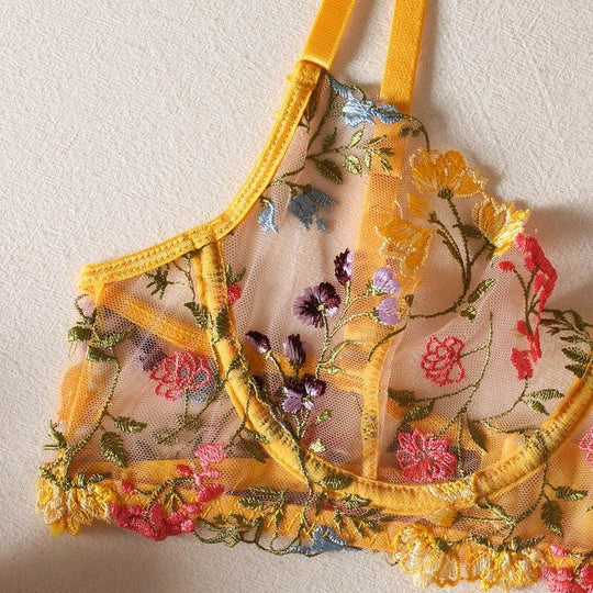 Florelle – 3-Piece Embroidered Garden Lingerie Set