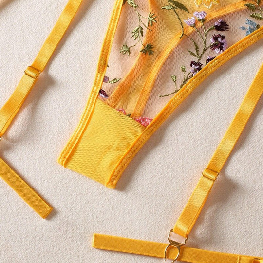 Florelle – 3-Piece Embroidered Garden Lingerie Set