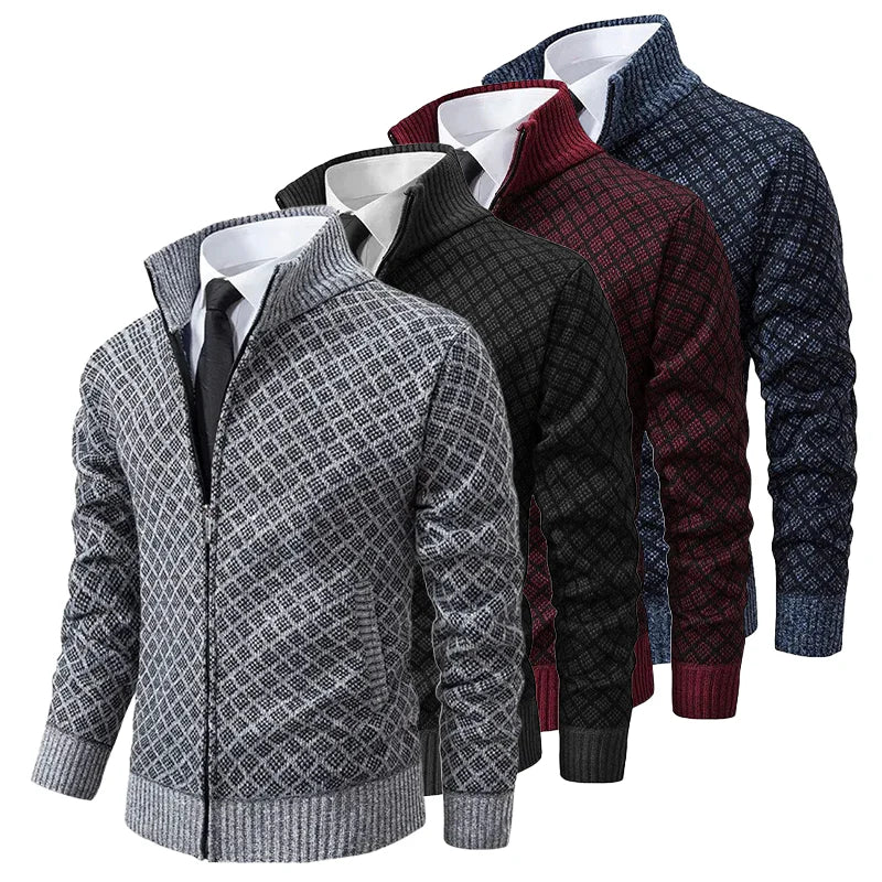 Adrian – Diamond Knit Zip Cardigan for Men