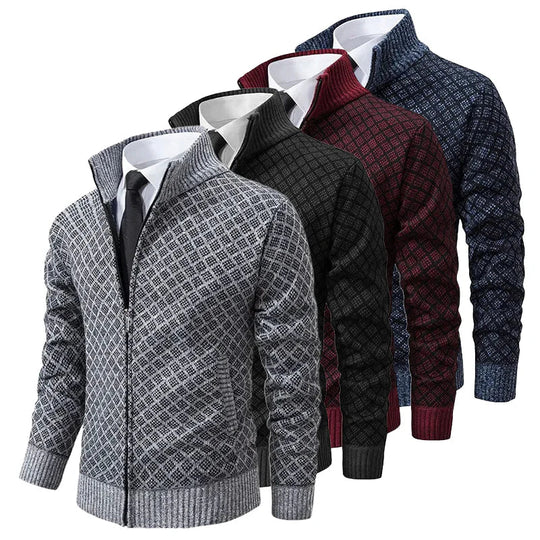 Adrian – Diamond Knit Zip Cardigan for Men