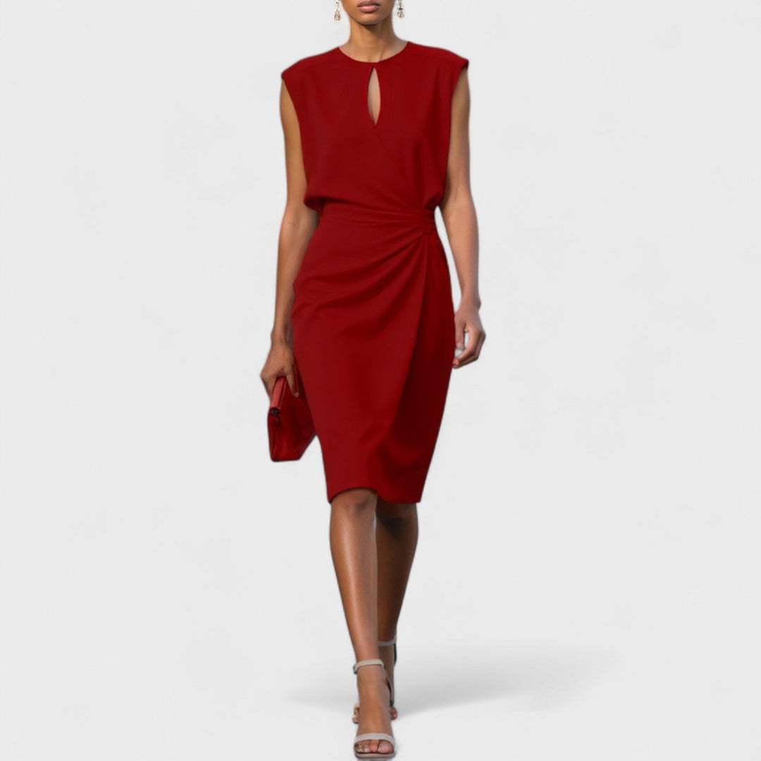 Davina – Sophisticated Sleeveless Ruched Midi Dress for Women